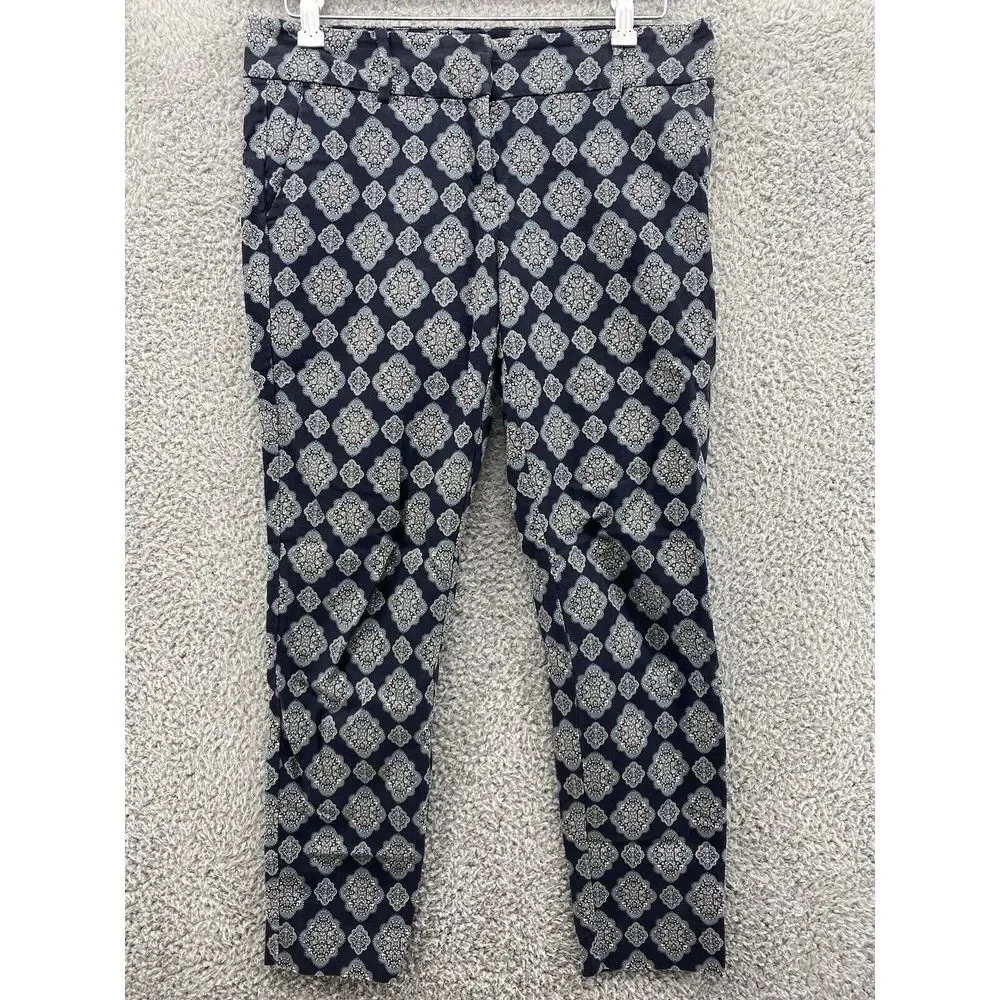 ANN TAYLOR Womens Casual Pocket Pants Navy Blue Geometric Straight Leg Blue Sz 4